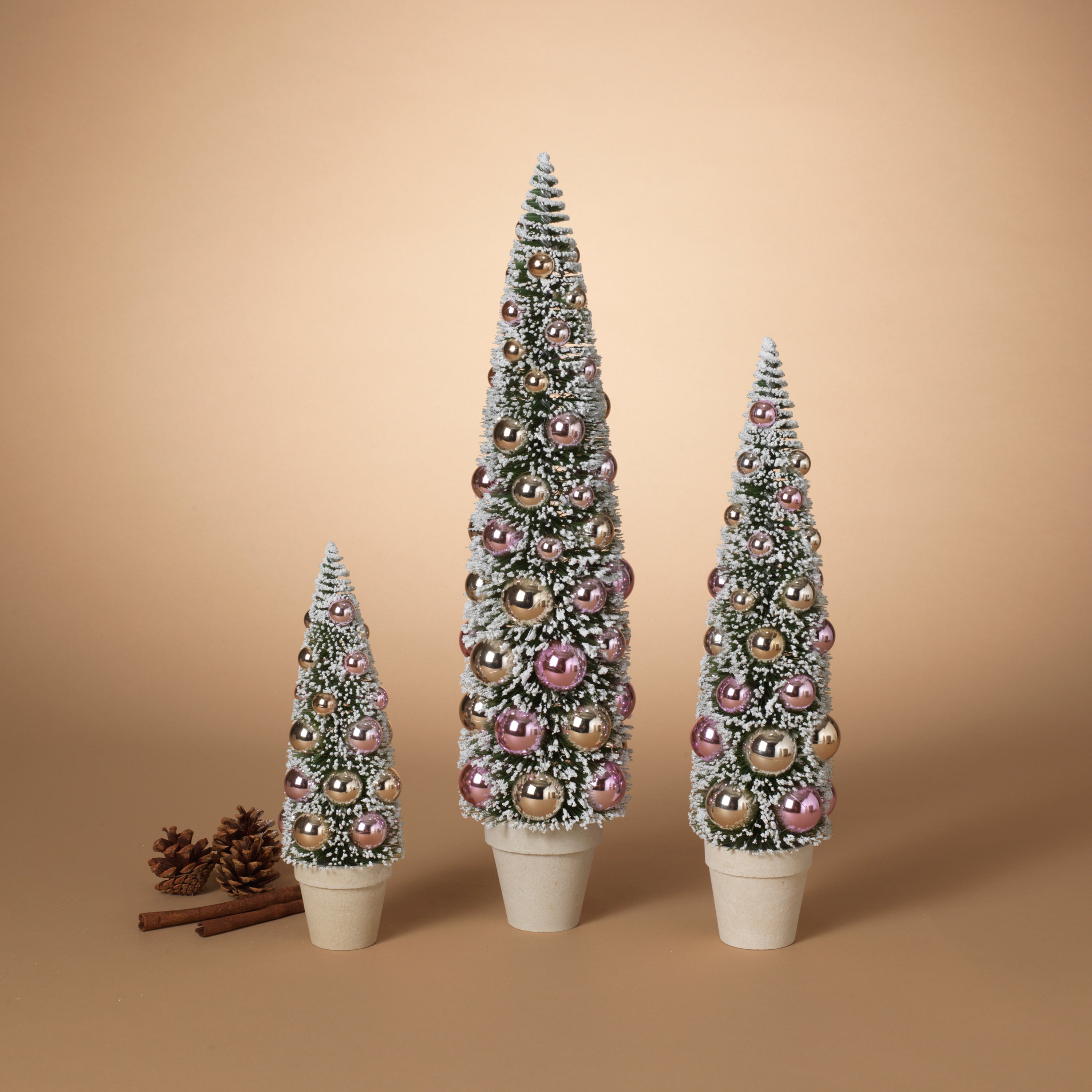 Radiant Potted Holiday Bottle Brush Trees with Ornaments Lg – Holiday Display Tree